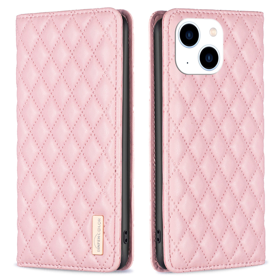Binfen Color BF Style-16 For iPhone 15 Phone Case Anti-drop PU Leather Stand Shell with Card Slots - Pink Binfen Color BF Style-16 For iPhone 15 Phone Case Anti-drop PU Leather Stand Shell with Card Slots - Pink